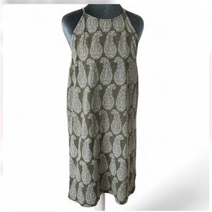 Boden Olive and White Paisley Sleeveless Shift Dress